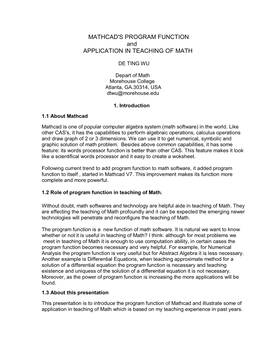 MATHCAD's PROGRAM FUNCTION and APPLICATION in TEACHING of MATH