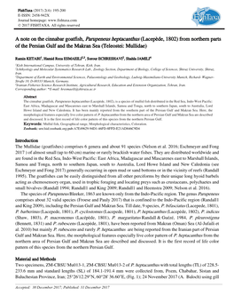 A Note on the Cinnabar Goatfish, Parupeneus Heptacanthus (Lacepède, 1802) from Northern Parts of the Persian Gulf and the Makran Sea (Teleostei: Mullidae)