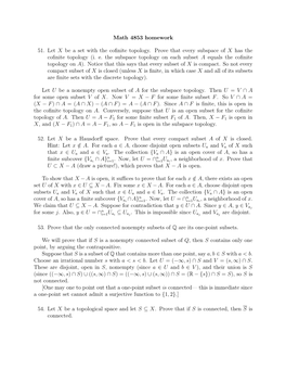 Math 4853 Homework 51. Let X Be a Set with the Cofinite Topology. Prove