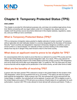 Chapter 9: Temporary Protected Status (TPS)