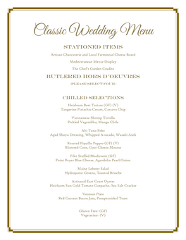 Sagamore Wedding Menus