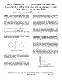 Characteristics of the Solid State and Differences Between Crystalline and Amorphous Solids