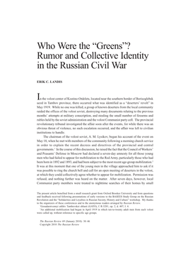 Who Were the “Greens”? Rumor and Collective Identity in the Russian Civil War