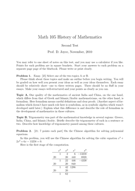 Math 105 History of Mathematics