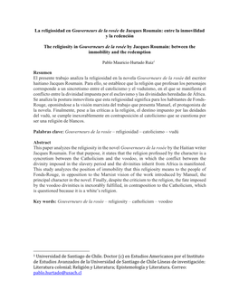 La Religiosidad En Gouverneurs De La Rosée De Jacques Roumain: Entre La Inmovilidad Y La Redención