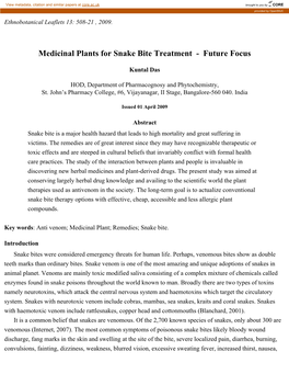 Medicinal Plants for Snake Bite Treatment - Future Focus