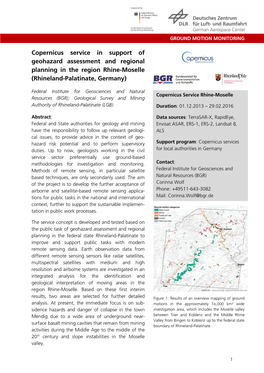 Copernicus Service in Support of Geohazard Assessment and Regional Planning in the Region Rhine-Moselle (Rhineland-Palatinate, Germany)