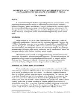 Significant Aspects of Geotechnical and Seismic Engineering and Management of Bridges and Structures in the U.S