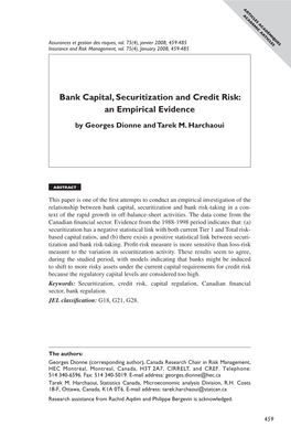 Bank Capital, Securitization and Credit Risk: an Empirical Evidence