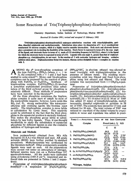 Some Reactions of Tris(Triphenylphosphine )-Dicarbonyliron( 0)