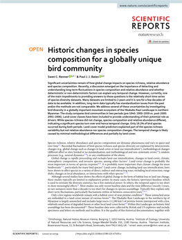 Historic Changes in Species Composition for a Globally Unique Bird Community Swen C