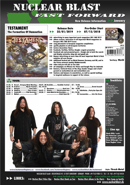 TESTAMENT Release Date Pre-Order Start the Formation of Damnation Uu 25/01/2019 Uu 07/12/2018