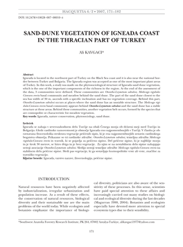 Sand-Dune Vegetation of Igneada Coast in the Thracian Part of Turkey