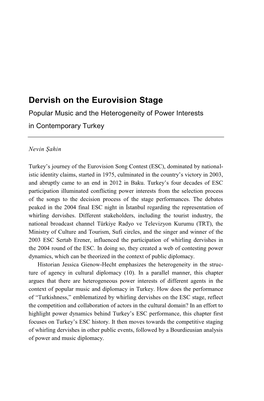 Dervish on the Eurovision Stage Popular Music and the Heterogeneity of Power Interests in Contemporary Turkey