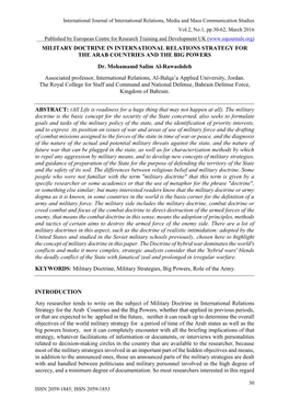 MILITARY DOCTRINE in INTERNATIONAL RELATIONS STRATEGY for the ARAB COUNTRIES and the BIG POWERS Dr. Mohamamd Salim Al-Rawashdeh