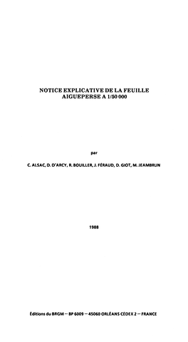 Notice Explicative De La Feuille Aigueperse a 1/50 000