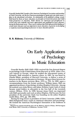 On Early Applications of Psychology in Music Education