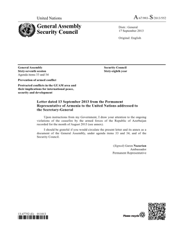 General Assembly Security Council Sixty-Seventh Session Sixty-Eighth Year Agenda Items 33 and 34