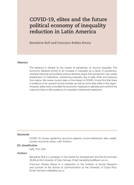 COVID-19, Elites and the Future Political Economy of Inequality Reduction in Latin America