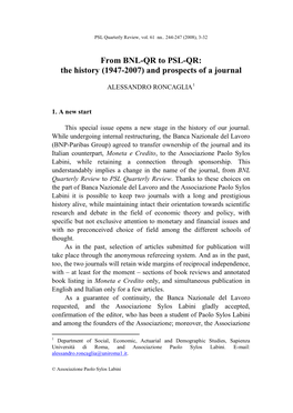 From BNL-QR to PSL-QR: the History (1947-2007) and Prospects of a Journal