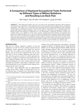 A Comparison of Deployed Occupational Tasks Performed by Different Types of Military Battalions and Resulting Low Back Pain