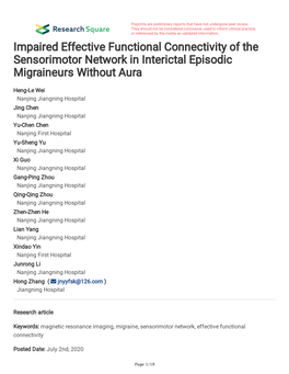 Impaired Effective Functional Connectivity of the Sensorimotor Network in Interictal Episodic Migraineurs Without Aura