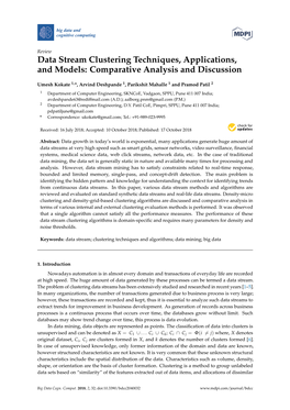 Data Stream Clustering Techniques, Applications, and Models: Comparative Analysis and Discussion