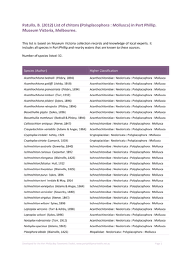 Polyplacophora : Mollusca) in Port Phillip