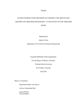 Thesis Water Conservation Methods to Conserve the High Plains Aquifer and Arikaree River Basin