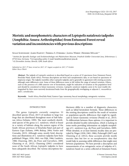 Meristic and Morphometric Characters of Leptopelis Natalensistadpoles