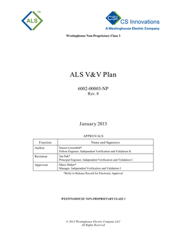 ALS V&V Plan