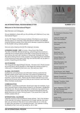 AIA INTERNATIONAL REGION NEWSLETTER SUMMER 2014 Welcome to the International Region AIA International Board Dear Members and Colleagues, Dr