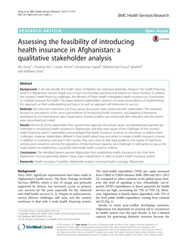 Assessing the Feasibility of Introducing Health Insurance in Afghanistan: A