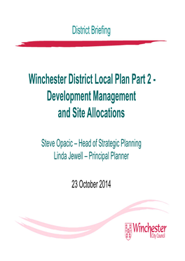Winchester District Local Plan Part 2 - Development Management and Site Allocations