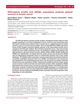 EPH/Ephrin Profile and EPHB2 Expression Predicts Patient Survival in Breast Cancer