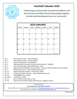 Interfaith Calendar 2019