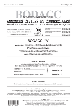 Bodacc Bulletin Officiel Des Annonces Civiles Et Commerciales Annexé Au