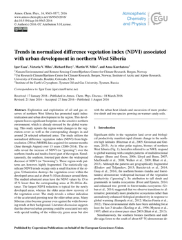 Trends in Normalized Difference Vegetation Index (NDVI) Associated with Urban Development in Northern West Siberia