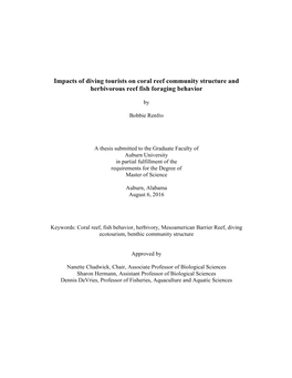 Impacts of Diving Tourists on Coral Reef Community Structure and Herbivorous Reef Fish Foraging Behavior