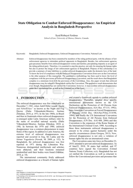 State Obligation to Combat Enforced Disappearance: an Empirical Analysis in Bangladesh Perspective