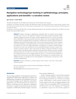 Navigation Technology/Eye-Tracking in Ophthalmology: Principles, Applications and Benefits—A Narrative Review