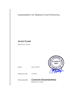 Assessment of Debris Flow Potential Alice Claim