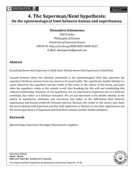 4. the Superman/Kent Hypothesis: on the Epistemological Limit Between Human and Superhuman