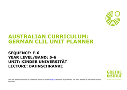 Australian Curriculum: German Clil Unit Planner