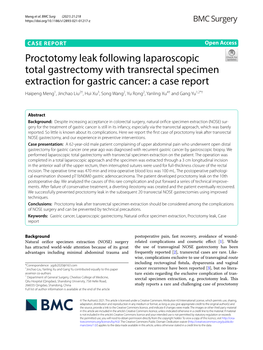 Proctotomy Leak Following Laparoscopic Total Gastrectomy With