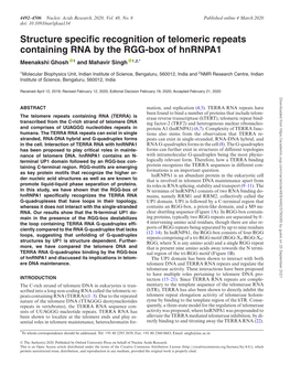 Structure Specific Recognition of Telomeric Repeats Containing RNA