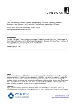 Training Requirements to Enable Transport Planners, Engineers and Operators to Respond to the Challenge of Legislative Change