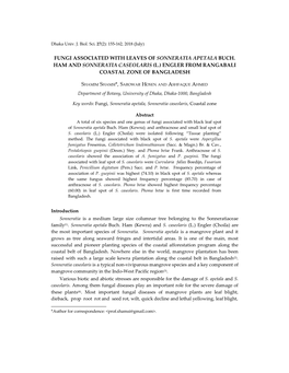 Fungi Associated with Leaves of Sonneratia Apetala Buch. Ham and Sonneratia Caseolaris (L.) Engler from Rangabali Coastal Zone of Bangladesh