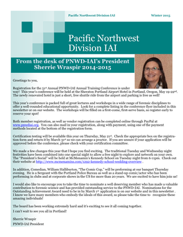 Pacific Northwest Division IAI Winter 2015