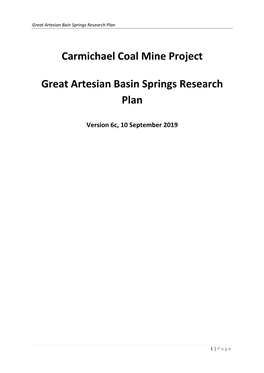 Carmichael Coal Mine Project Great Artesian Basin Springs Research